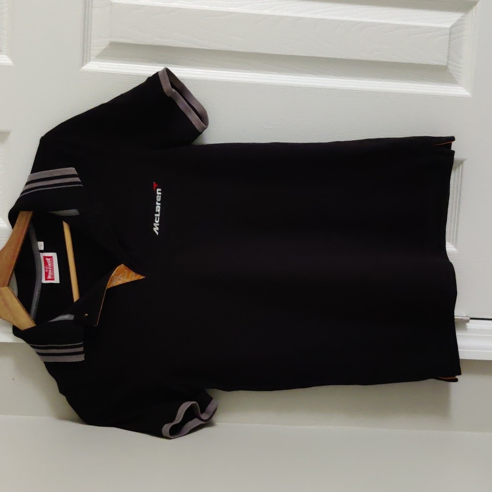 McLaren logo Women's collared polo shirt. Sz S Black